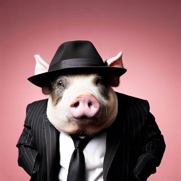 Photo un cochon vêtu d'un costume et d'une cravate