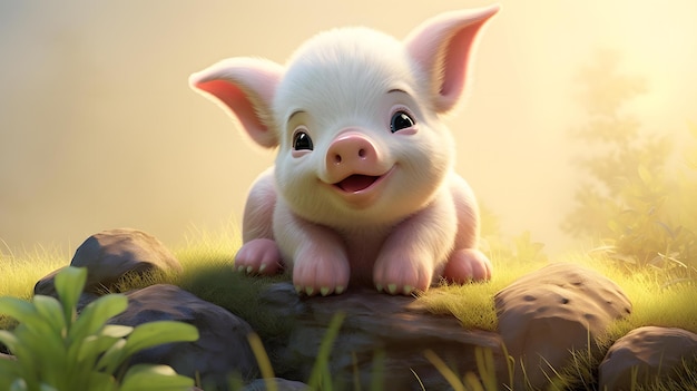 un cochon avec un visage heureux