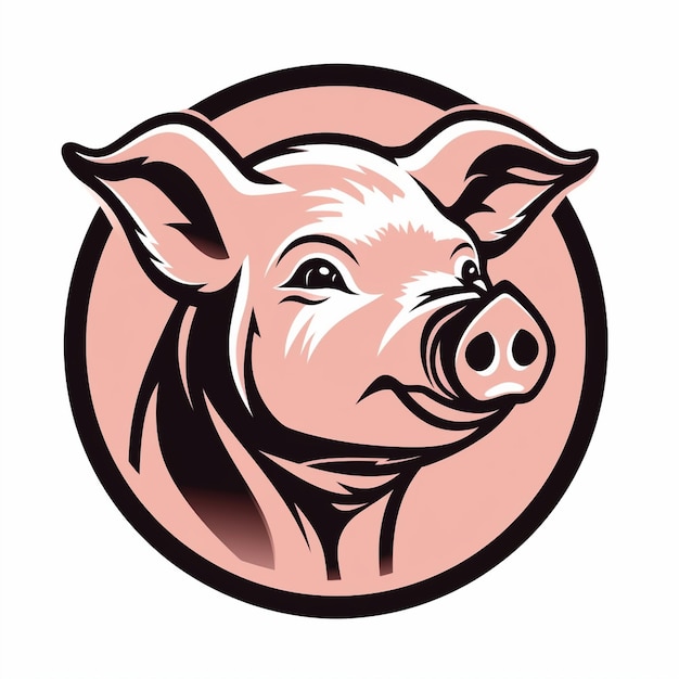 Un cochon avec un visage rose est dans un cercle.