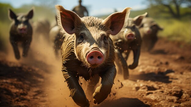 Les cochons boueux courent