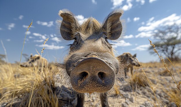 Photo les cochons verrues de savannah comiques