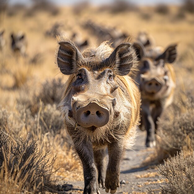 Photo les cochons verrues de savannah comiques