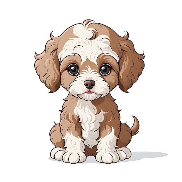 cockapoo miniature petit chien chiot en style dessin animé sur fond blanc