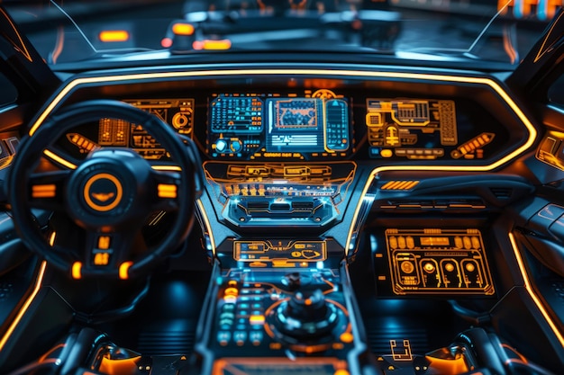 Photo cockpit de véhicule autonome futuriste intérieur du tableau de bord de la voiture sans pilote