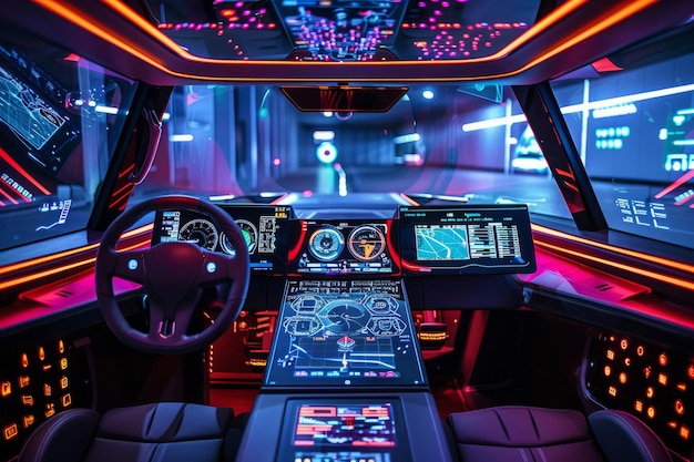 Cockpit de véhicule autonome futuriste Intérieur du tableau de bord de la voiture sans pilote