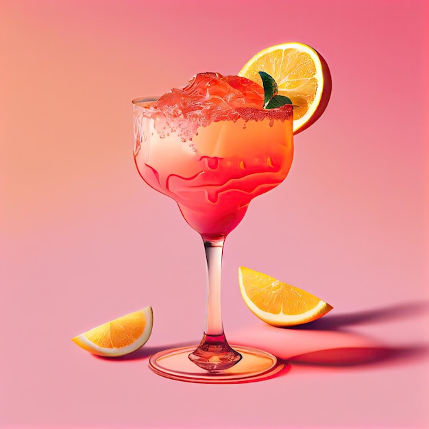 Cocktail d'alcool sur fond rose Tropical Mocktail Party Coctail Bar Boisson Illustration Abstraite AI Générative
