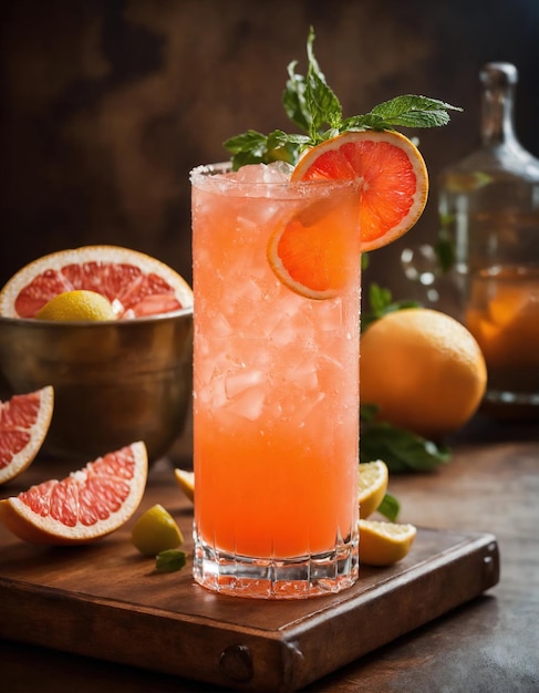 Cocktail alcoolisé avec raisin et glace Focus sélectif ai génératif
