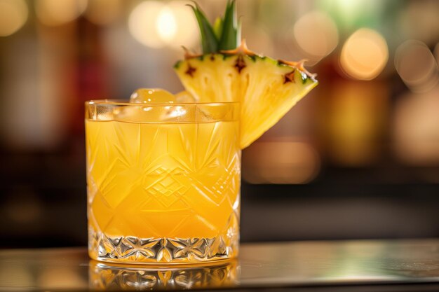 Un cocktail à l'ananas sur le bar.