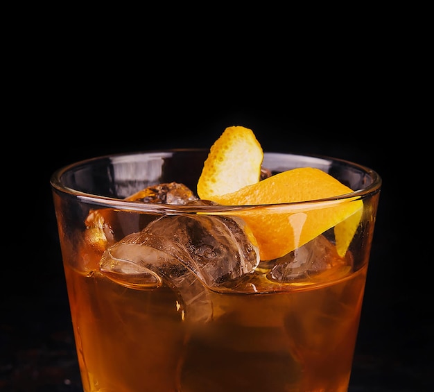 Photo cocktail à l'ancienne avec glace et zeste d'orange