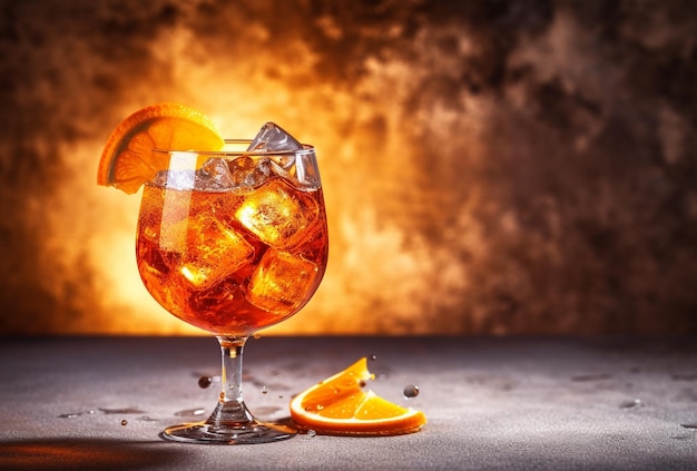 Cocktail Aperol Spritz avec de l'orange sur un beau fond lumineux