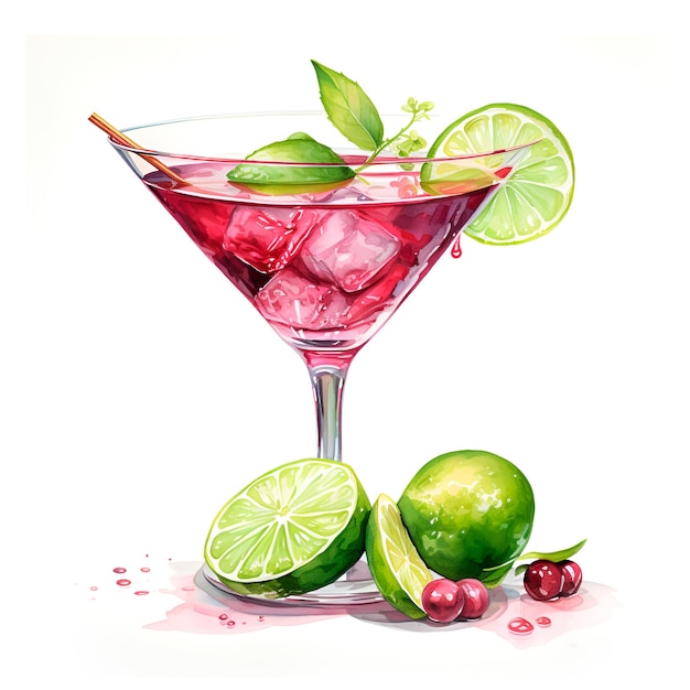 Cocktail d'aquarelle cosmopolite isolé