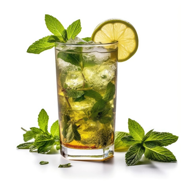 Cocktail Bajan Mojito isolé sur blanc IA générative