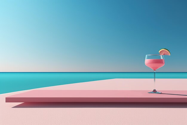 Photo cocktail de bar de mode en verre près de la piscine couleurs bleu turquoise et rose place pour le texte