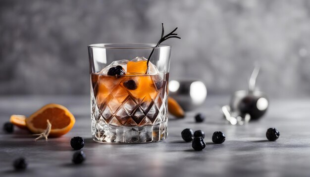 un cocktail à base de gin noir à l'ancienne Focus sélectif