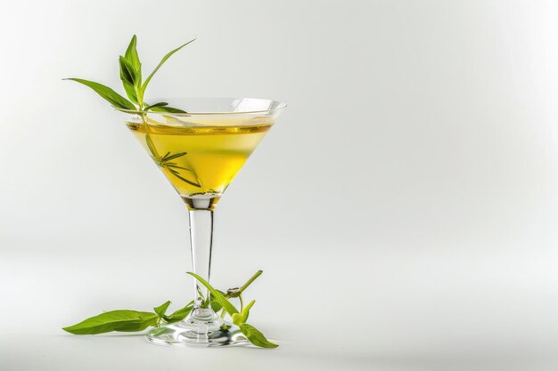 Cocktail à base d'herbes sans alcool sur fond blanc