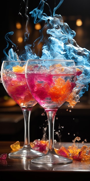 Cocktail bleu à bulles de fumée avec cocktails à bulles de fumée