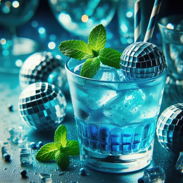 Cocktail bleu froid gratuit avec une balle disco