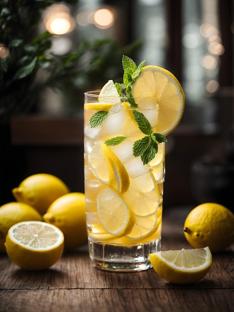 Cocktail de citron rafraîchissant dans un verre Highball avec glace