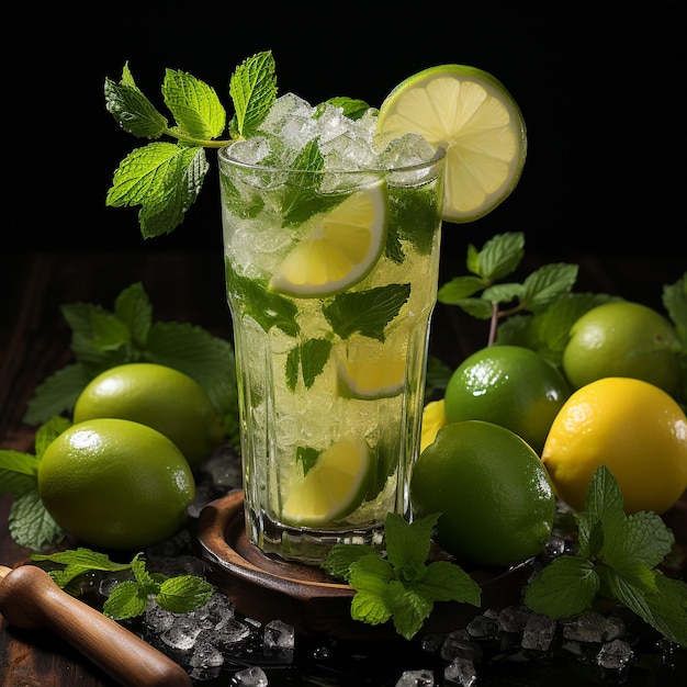 Cocktail classique de mojito isolé sur une surface noire