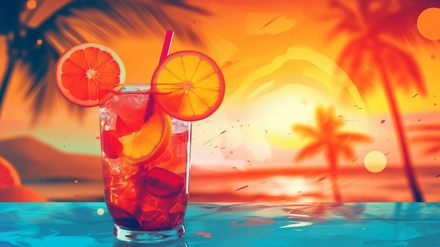 Un cocktail coloré aux fruits rouges sur une plage