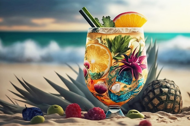 Cocktail coloré d'été sur la plage