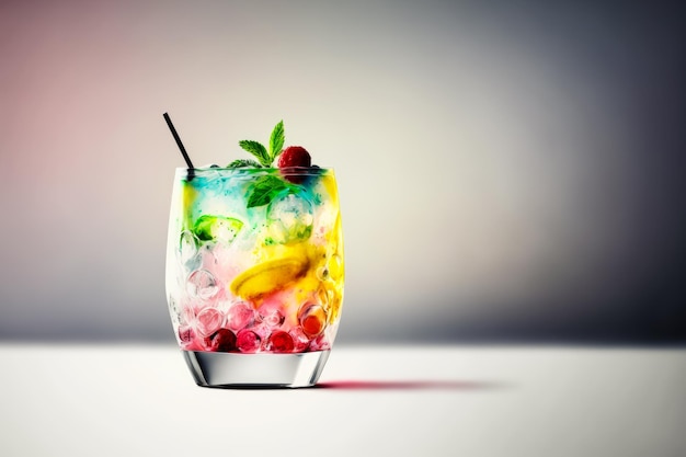 Cocktail coloré avec des fruits et de la menthe sur fond blanc Generative AI