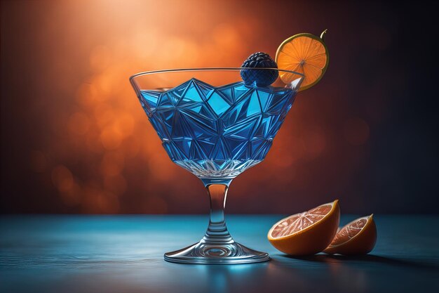 Cocktail dans un verre sur un fond de couleur unie ai génératif