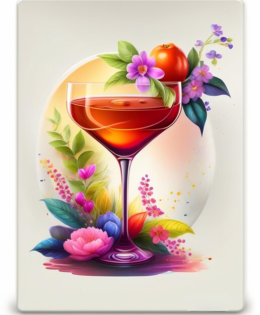 Cocktail dans un verre de vigne avec de belles fleurs