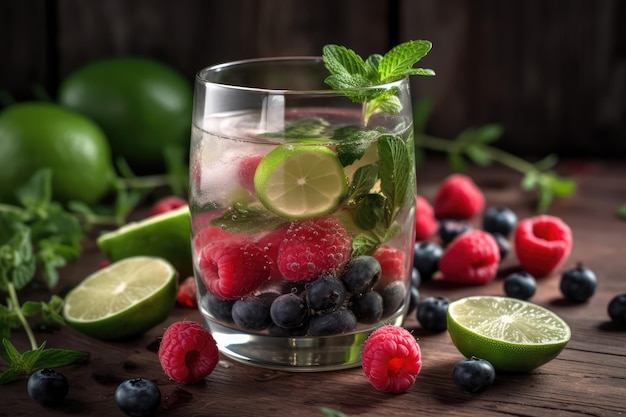 Cocktail d'eau de cactus avec des herbes fraîches et des fruits IA générative