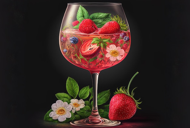 Cocktail d'été à base de vin rosé et de fraises