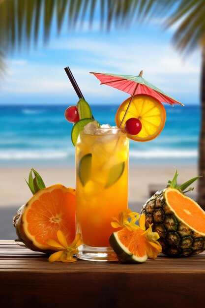 cocktail d'été rafraîchissant pour la plage IA générative