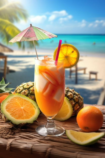 cocktail d'été rafraîchissant pour la plage IA générative