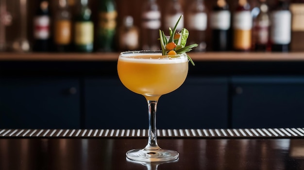 Un cocktail frais et délicieux dans le verre du bar.