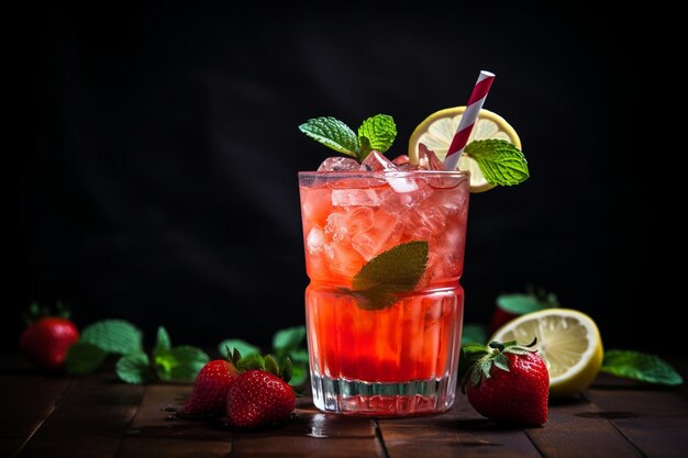 Cocktail froid à la fraise avec de la menthe