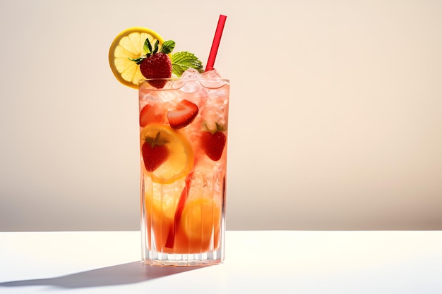 Cocktail fruité sans alcool avec des fruits glacés et des fraises dans la génération d'IA en verre