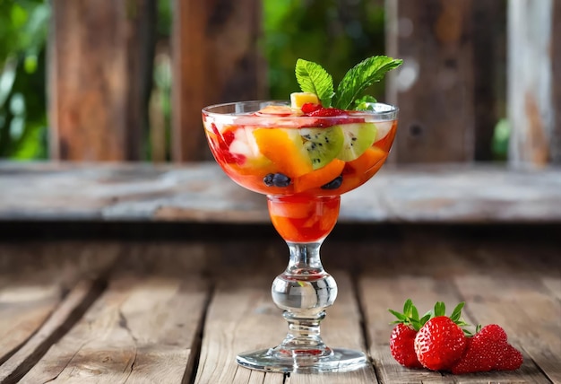 Cocktail de fruits dans un verre sur une table en bois