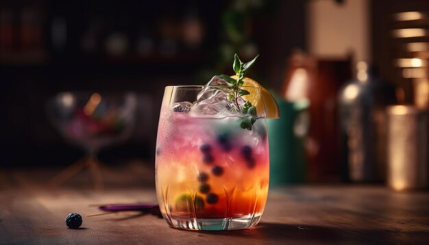 Cocktail de fruits frais sur table de bar en bois généré par l'IA