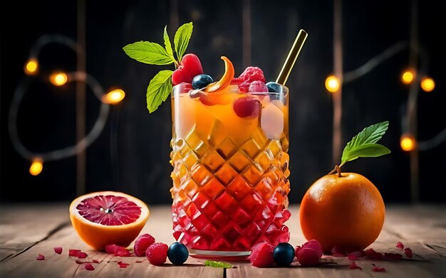 Un cocktail de fruits frais sur une table en bois pour la fête d'été