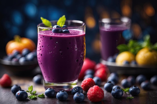 cocktail de fruits avec mûres à l'orange dans des verres sur un fond en bois rustique espace de copie