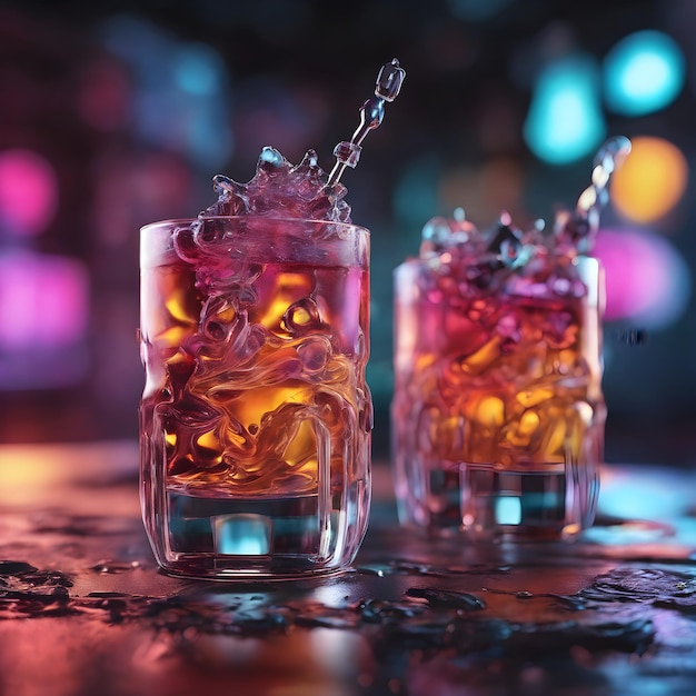 Cocktail avec glace et menthe sur fond de bokeh Generative AI