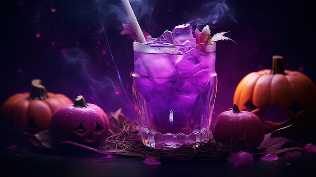 Le cocktail d'Halloween, la grande lune, la vente de violettes à l'arrière-plan.