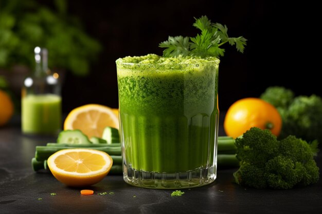 Cocktail de jus de désintoxication avec un mélange de fruits et de légumes pour une saveur ajoutée créé avec