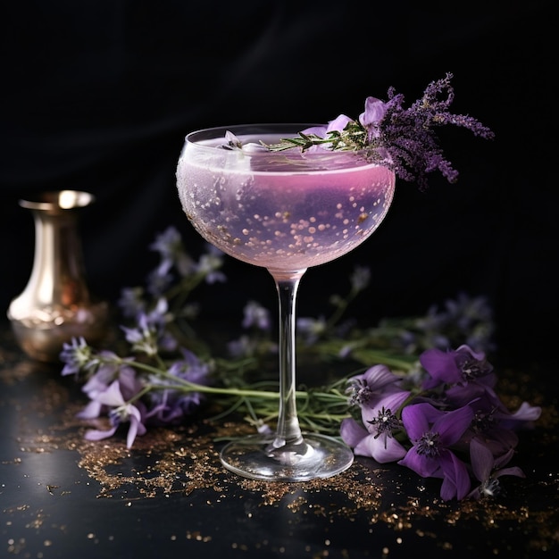 Cocktail de lavande céleste avec des éléments floraux enchanteurs