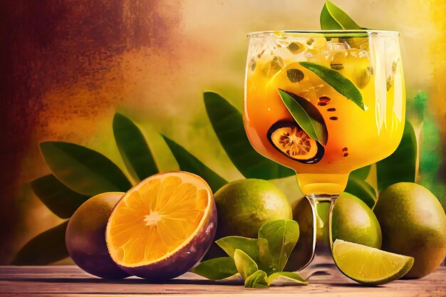 Cocktail margarita mangue passionfruit au citron vert Generative Ai