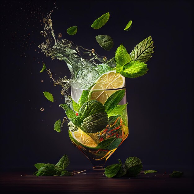 Photo un cocktail à la menthe et au citron dans un verre