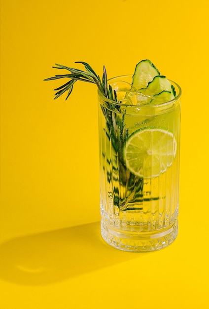 cocktail de mojito sur fond jaune