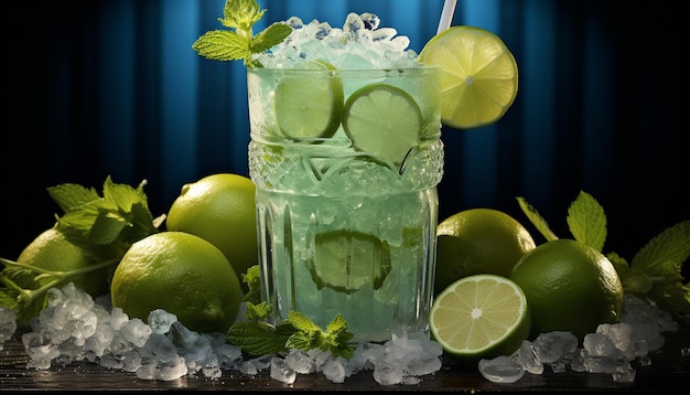 Photo cocktail de mojito frais avec une garniture de citron citron et de feuille de menthe générée par l'ia