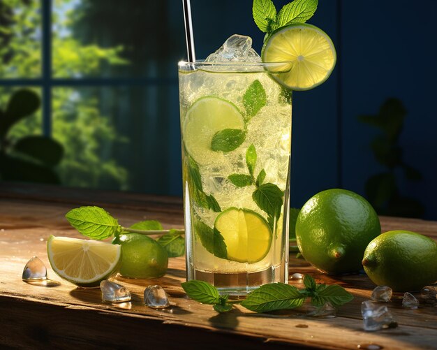 Cocktail mojito avec de la glace au citron et de la menthe