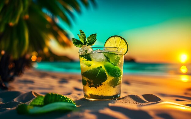 Un cocktail mojito sur la plage