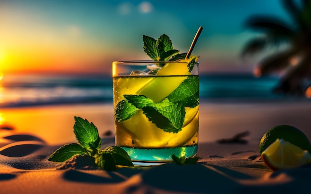 Photo un cocktail mojito sur la plage